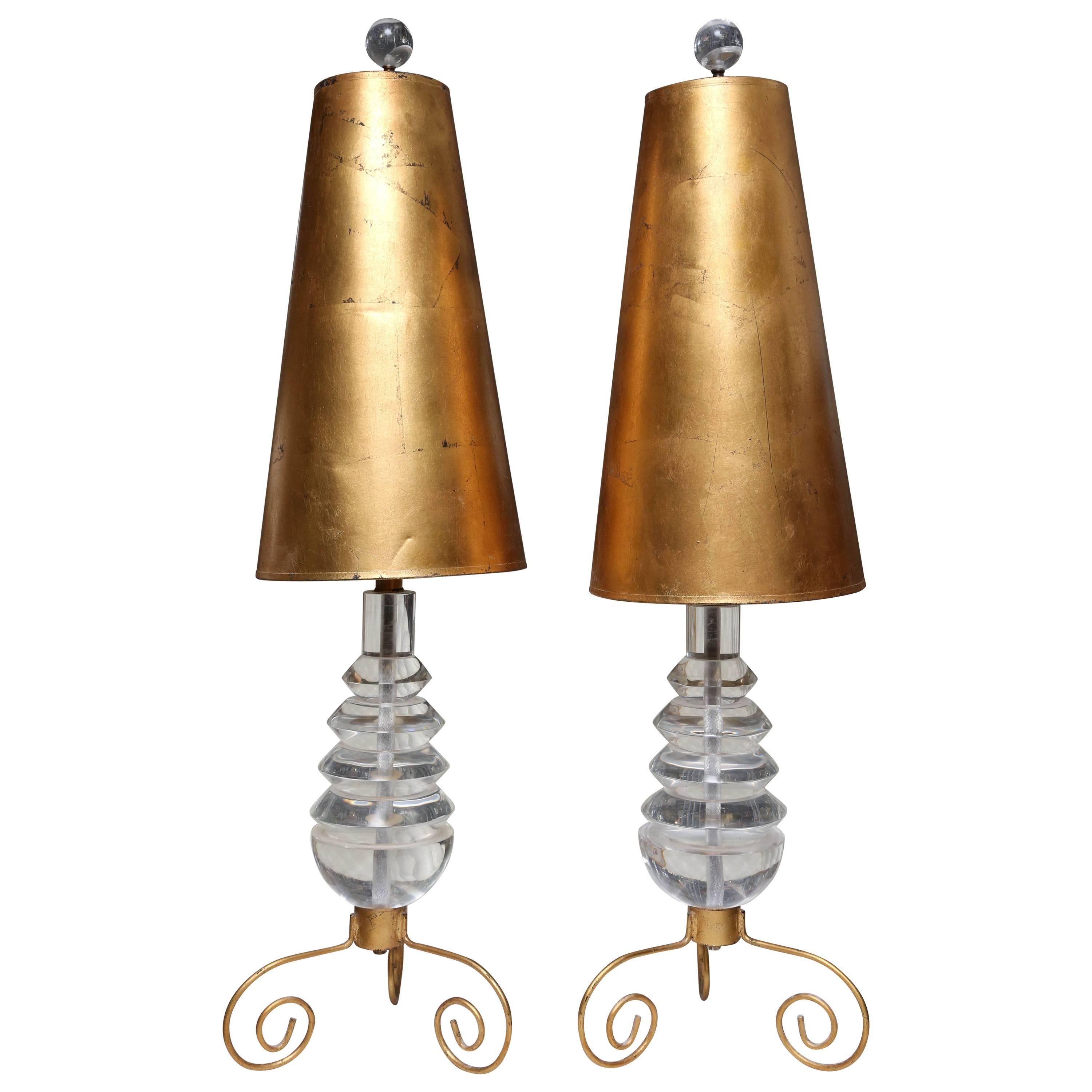 Pair of Early Van Teal Lucite Lamps