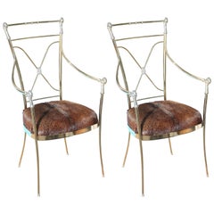 Pair of Hollywood Regency Midcentury Brass and Chrome Armchairs