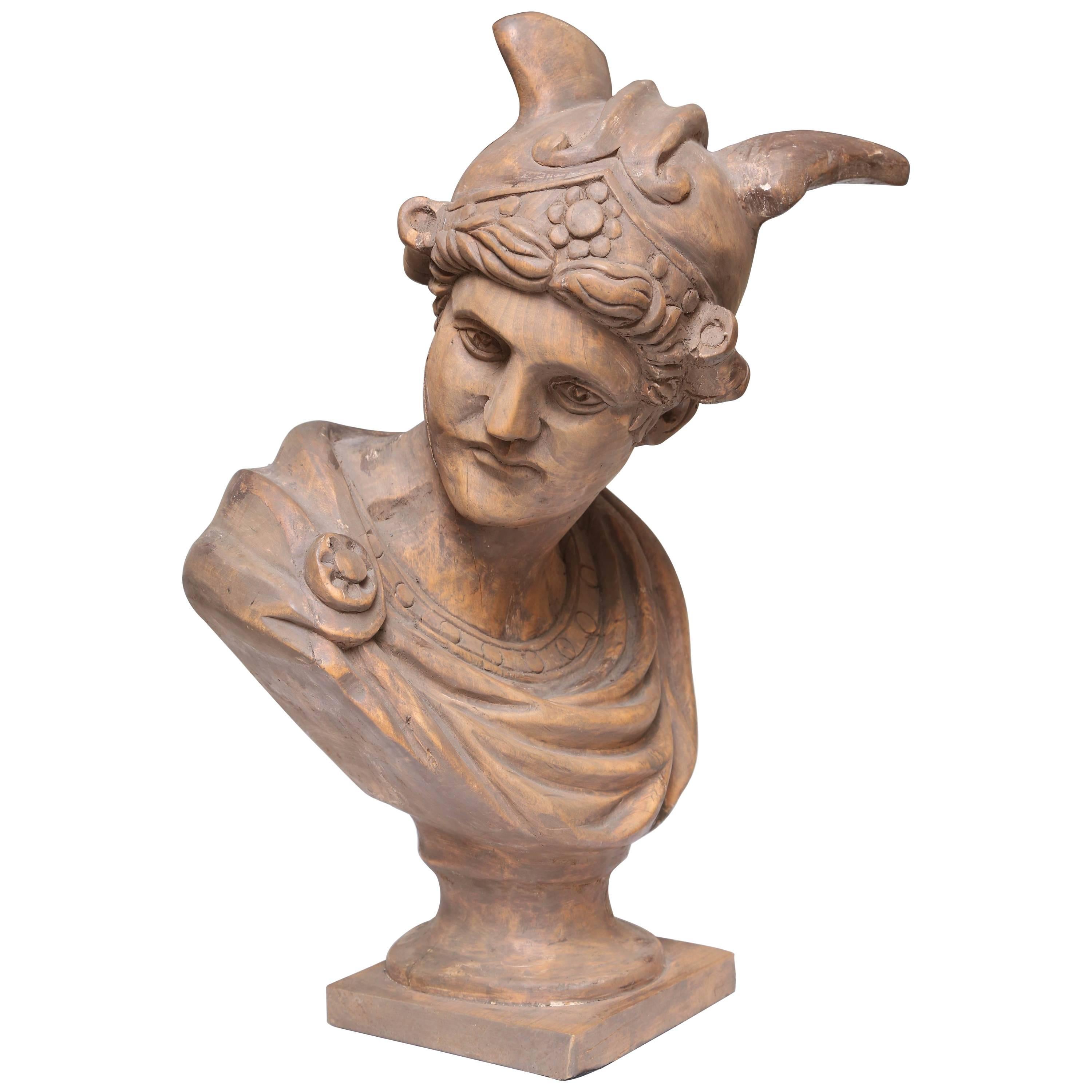 Large Grand Tour Carved Wood Bust of Mercury