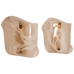 Pair of Large Square Murano Glass Sconces with Brass Frames