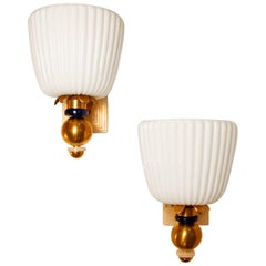 Pair of Large Murano Glass Sconces with Brass Backplates