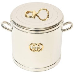 Italian Vintage Gucci 22-Karat Gold Plate & Silver Plate Ice Bucket /Barware 