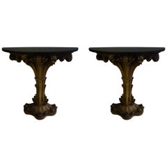 Pair of Italian Serge Roche Inspired Console Tables with Marble Tops