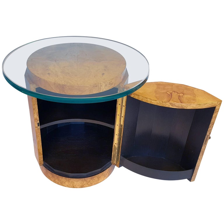 Olive Burl Wood End Table by Edward Wormley with Secret Dry Bar with Lock For Sale at 1stdibs