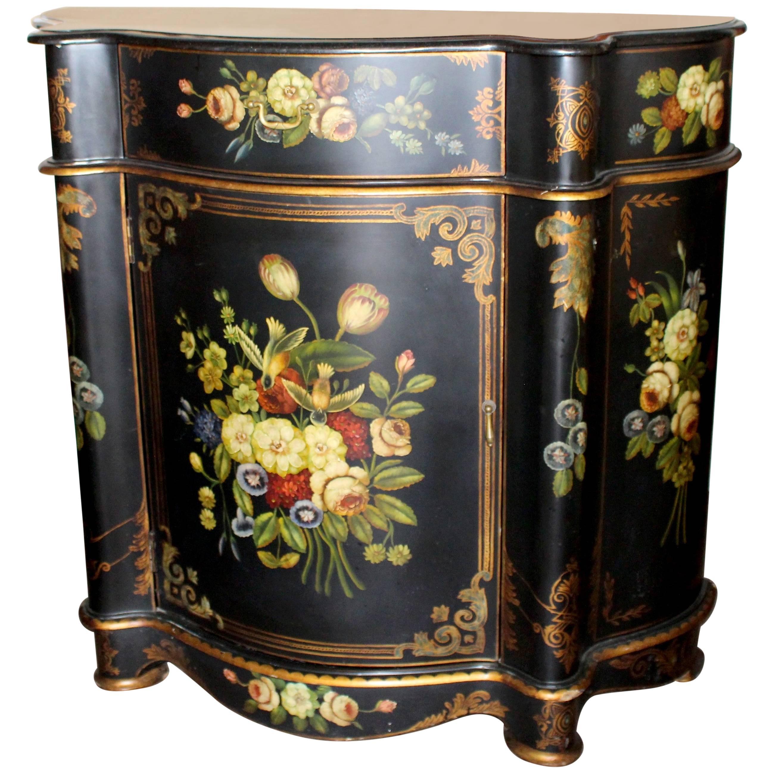 Serpentine Marble Topped Hand-Painted Lacquered Cabinet