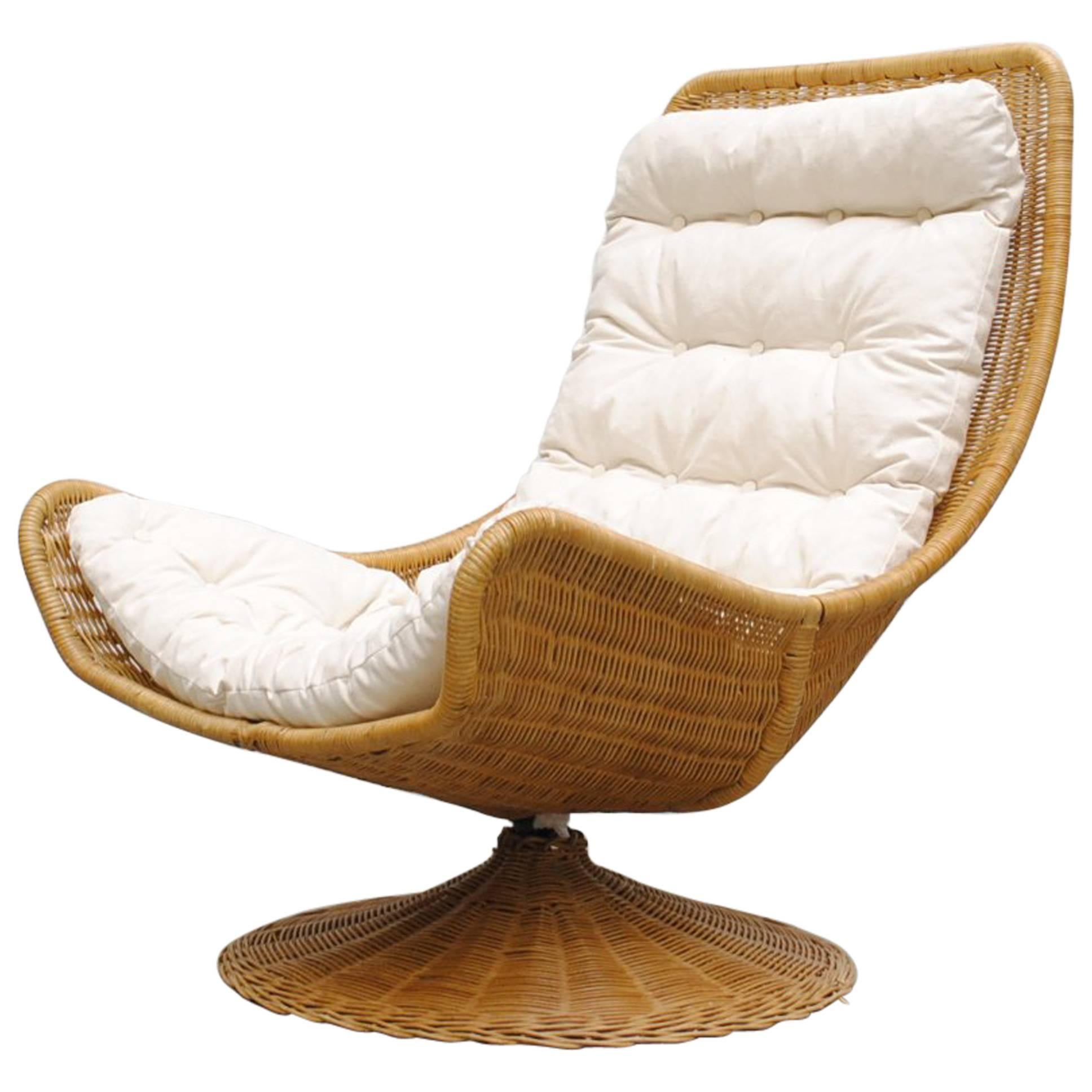 Gerard Van Den Berg Rattan Basket Chair with Natural Canvas Cushion