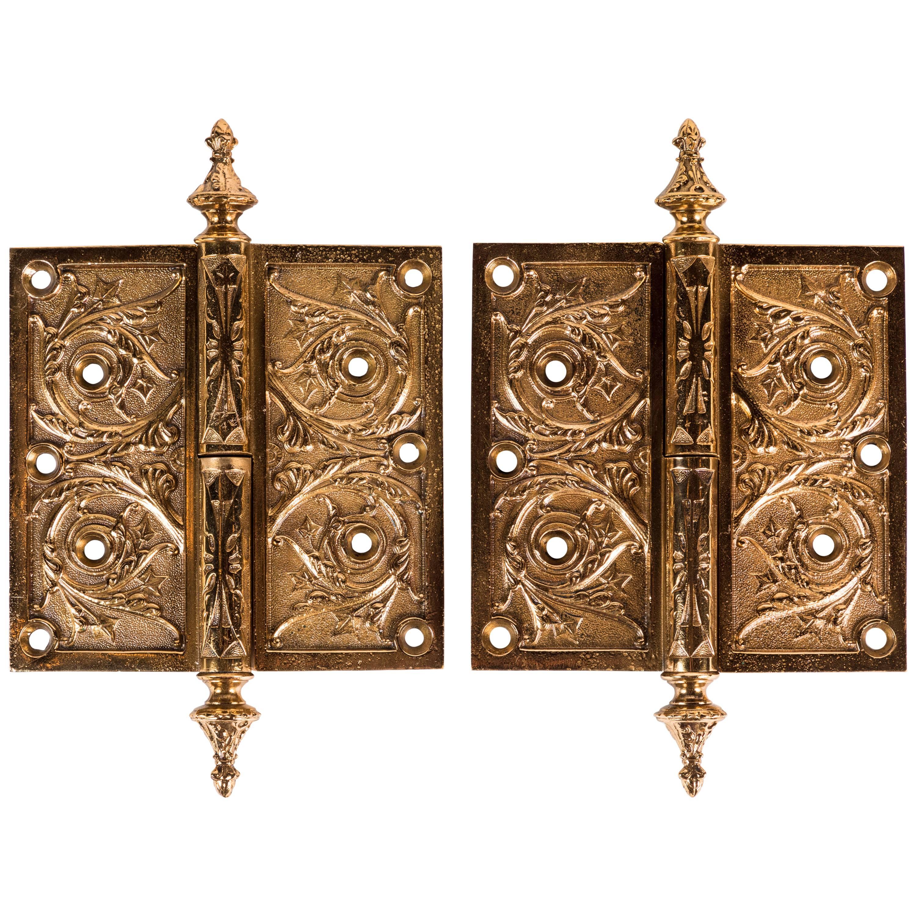 Two Victorian Cast Brass Hinges