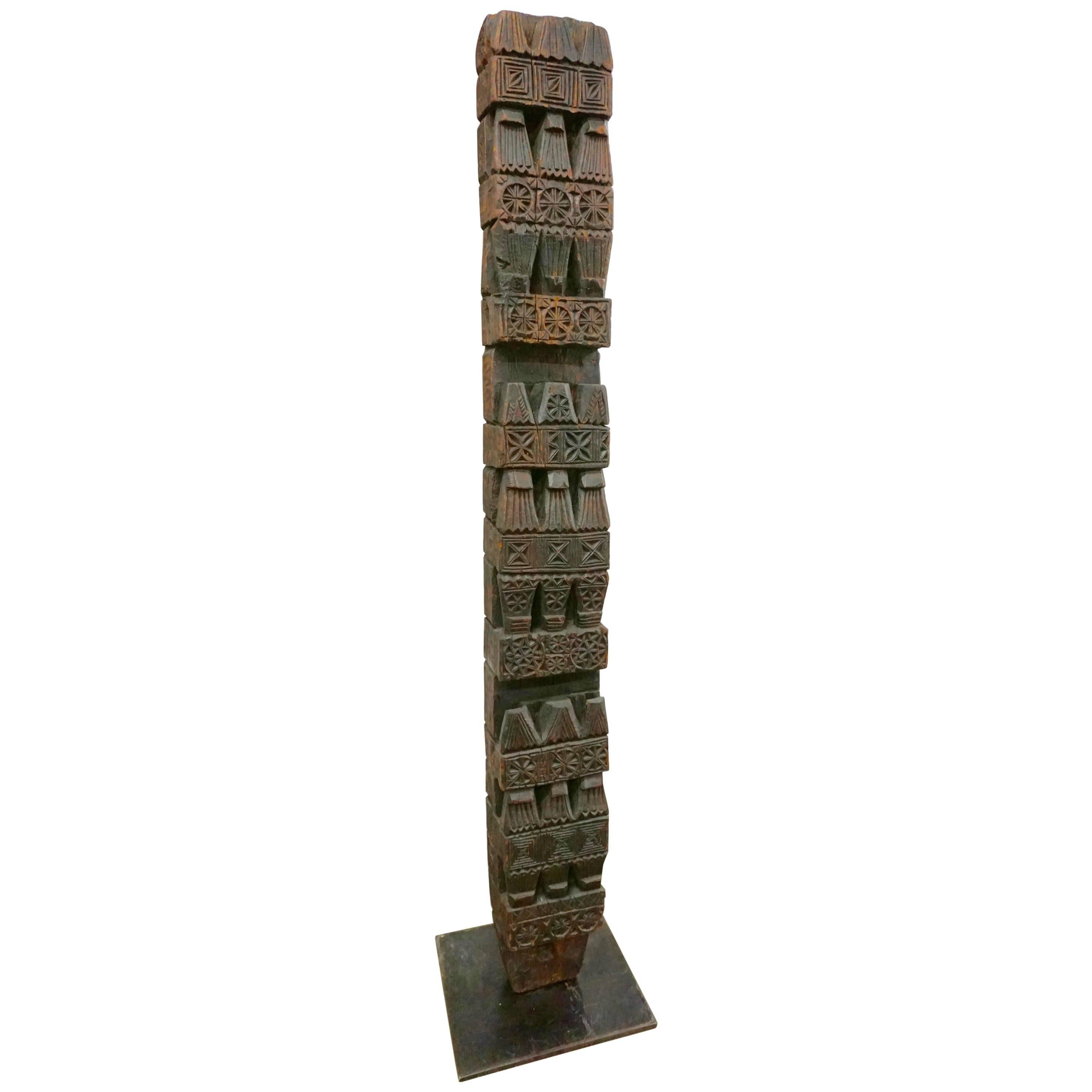 Hand-Carved Wood TOTEM For Sale