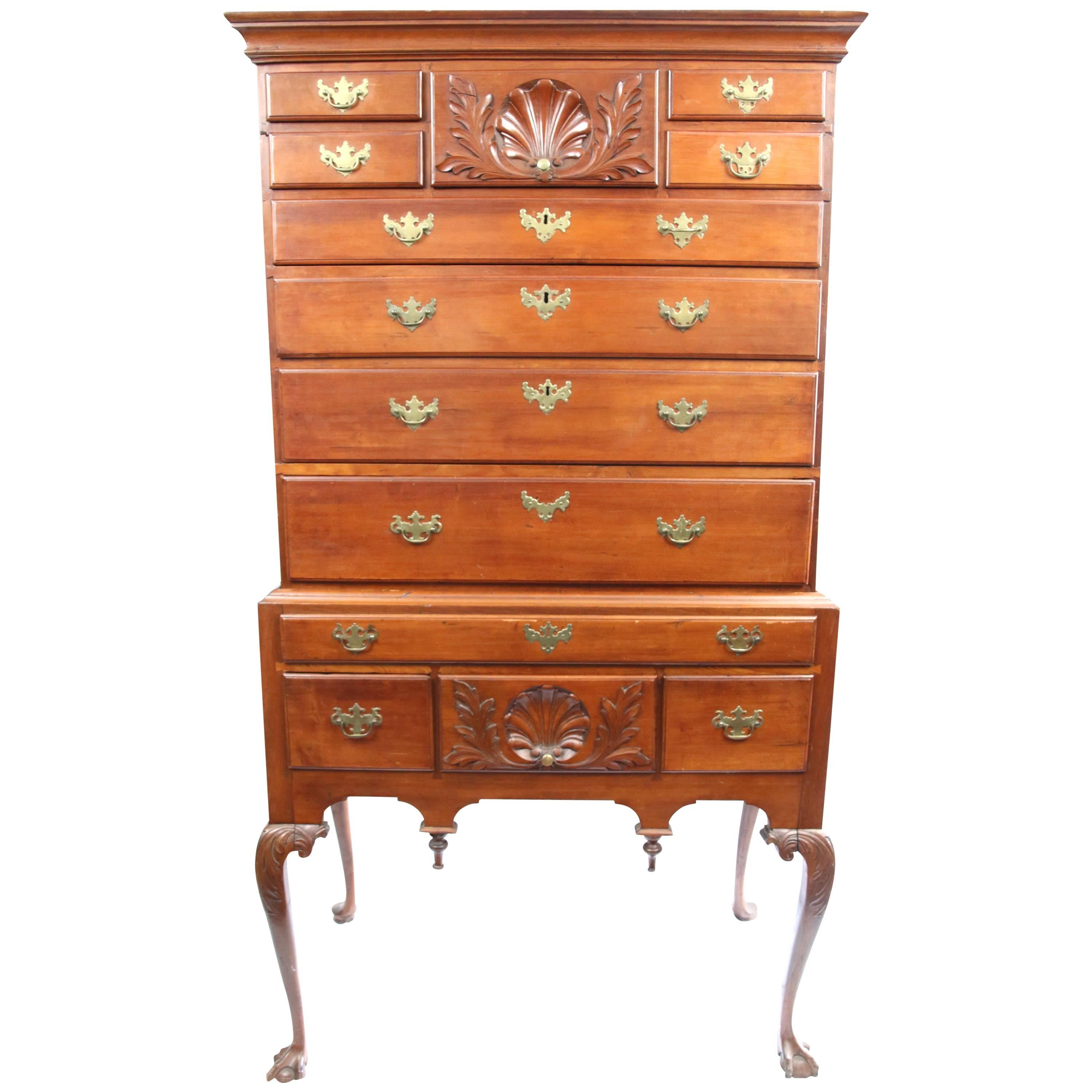 18th Century Connecticut Queen Anne Cherry Highboy For Sale