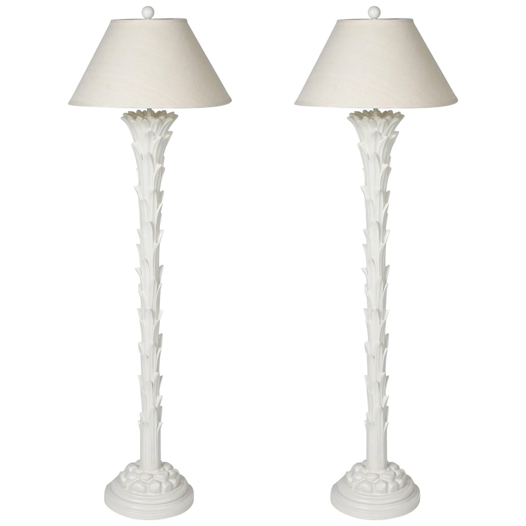 Pair of Plaster Chapman Palm Tree Floor Lamps in the Serge Roche