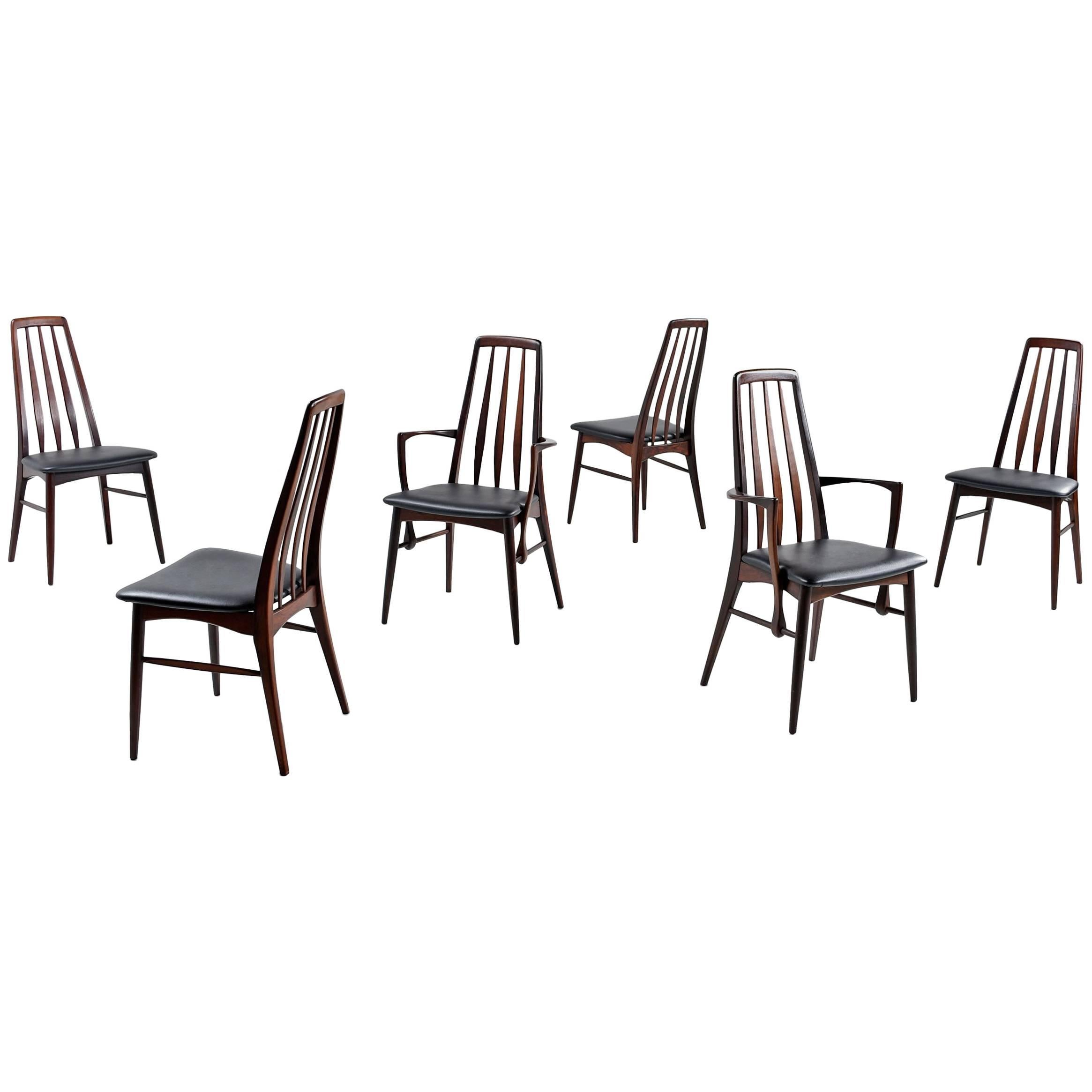 Set of (6) Koefoeds Hornslet Eva Rosewood Danish Dining Chairs by Niels Koefoed