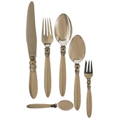 Georg Jensen Sterling Silver Cactus Flatware Set for 12 People, 72 Pieces