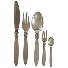 Georg Jensen Sterling Silver Cactus Flatware Set for 12 People, 60 Pieces
