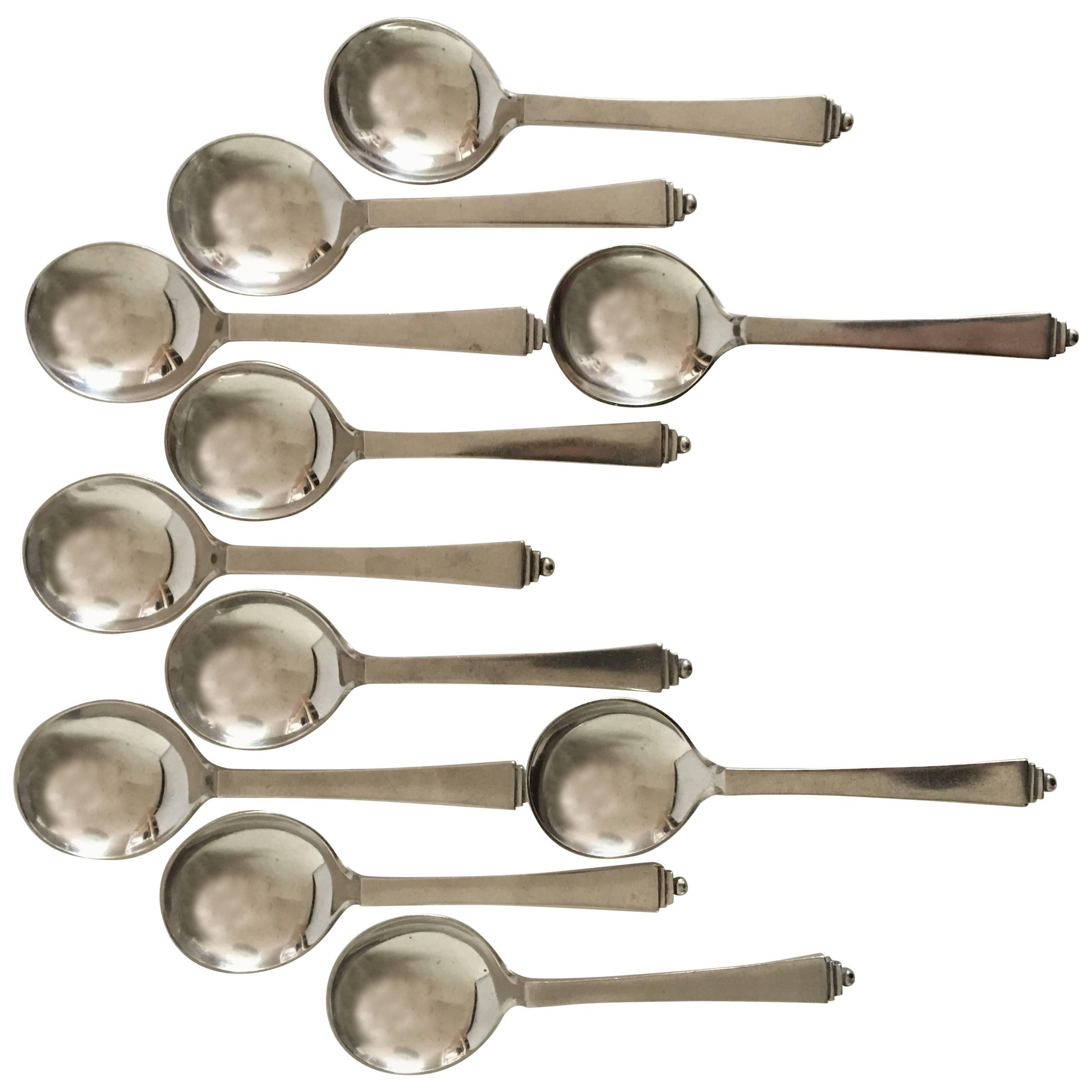 Georg Jensen Sterling Silver Pyramid Set of 11 Bouillon Spoons