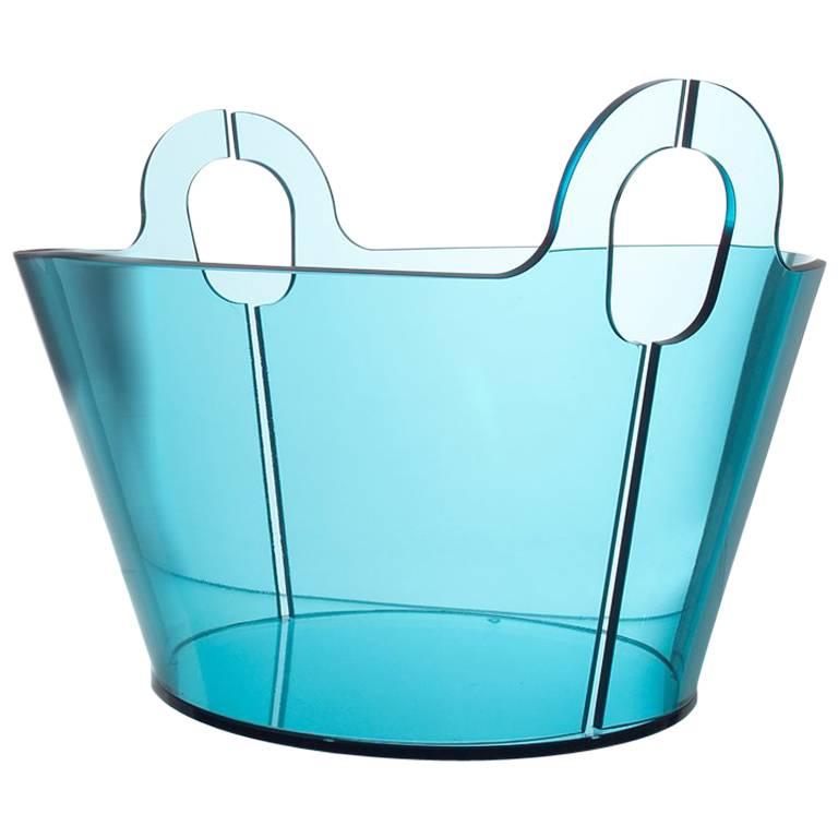 Contemporary Centerpiece Bent Glass Akasma Basket Tall Acquamarine blue For Sale
