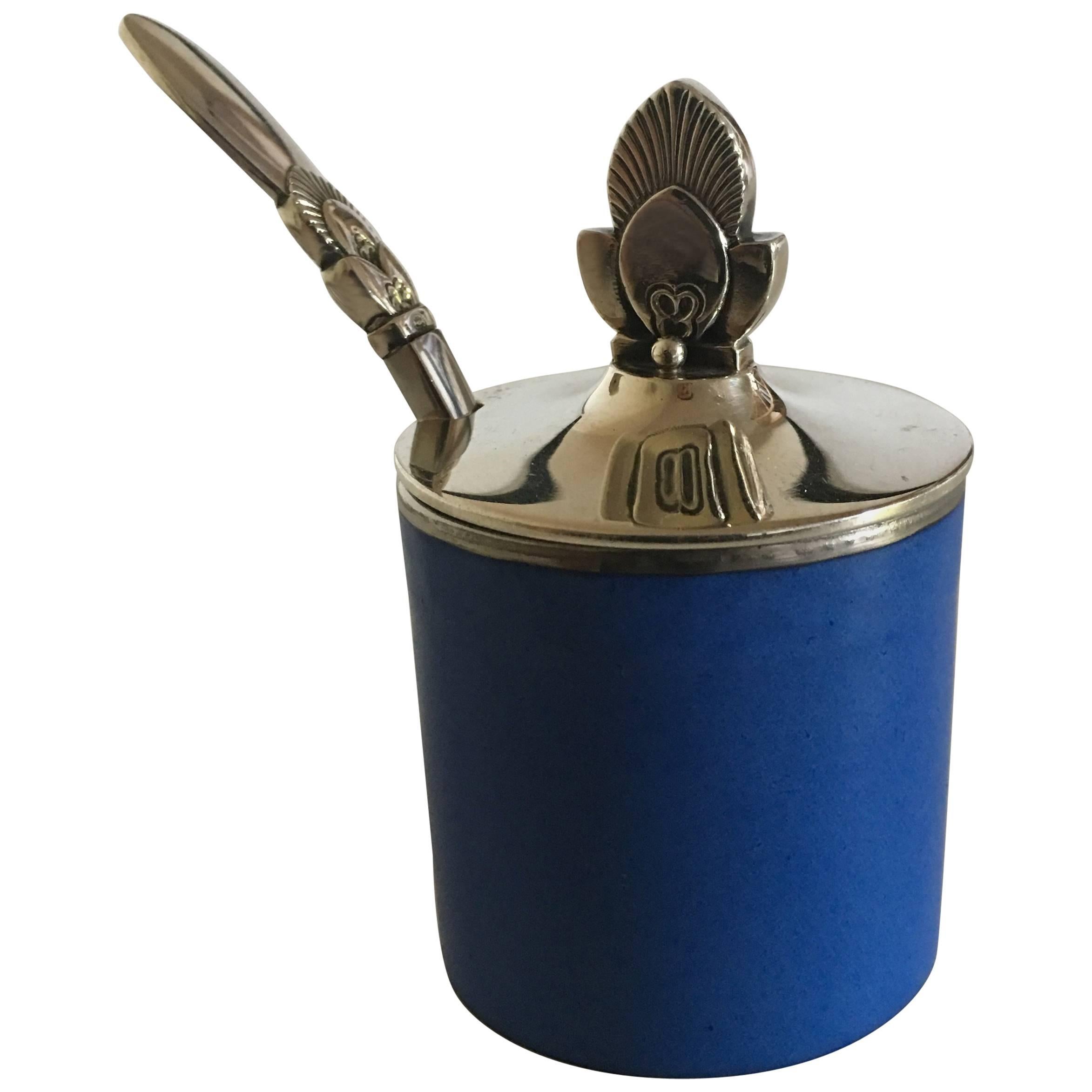 Georg Jensen / Royal Copenhagen Mustard Jar No. 8073 with Cactus Lid No. 815C