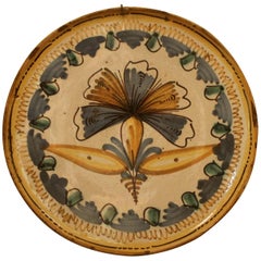 17th Century Italian Majolica Porcelain Plate, Yellow, Brown Blue Flower Pattern