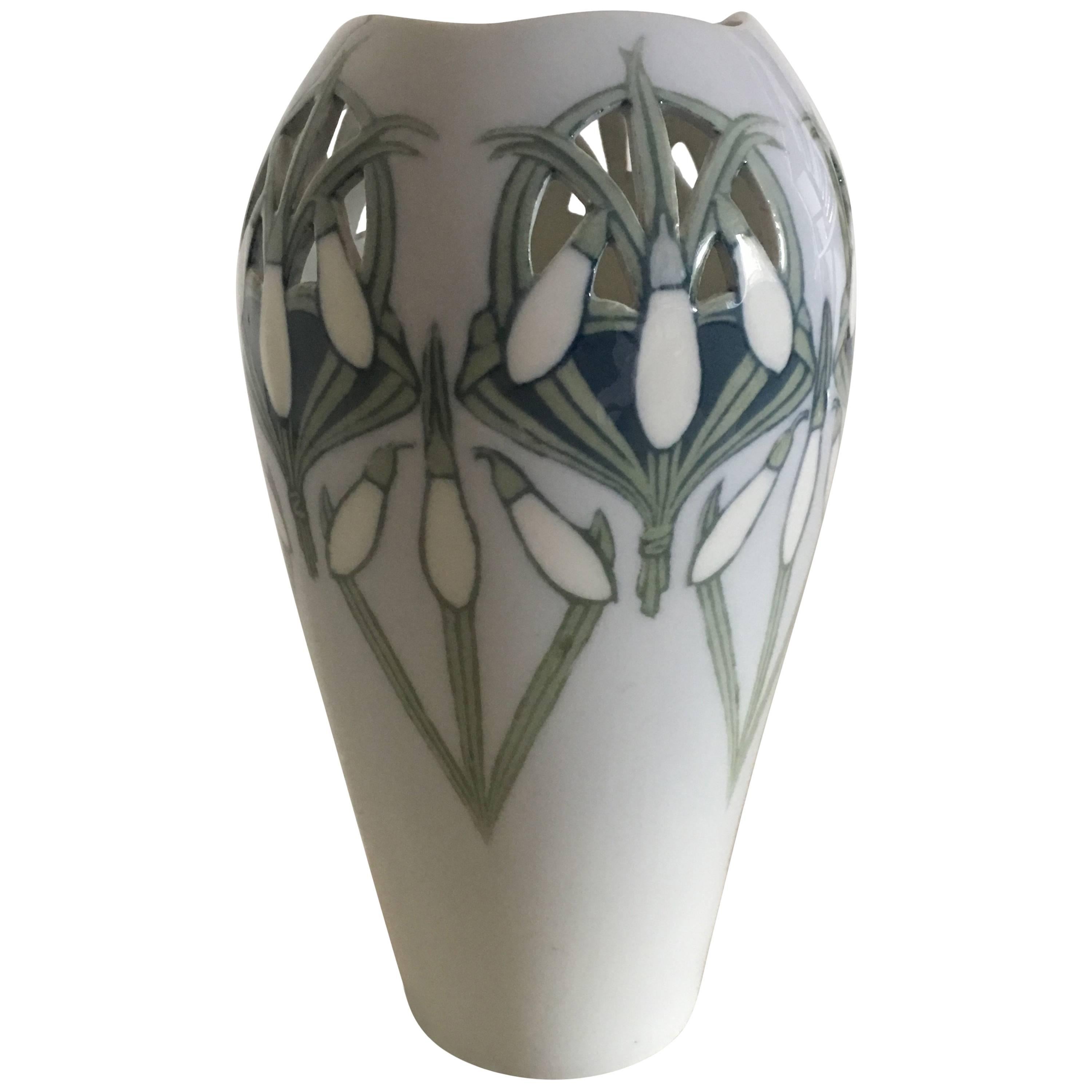 Royal Copenhagen Art Nouveau Vase Pierced and with Motif of a Snowdrop