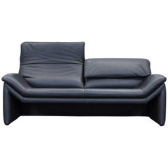 De Sede by Hans Kaufeld Designer Sofa Leather Black Two-Seat Function Modern