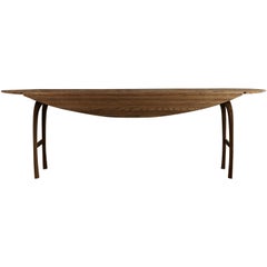 Contemporary curved leg oval drop-leaf table in solid ash by Jonathan Field
