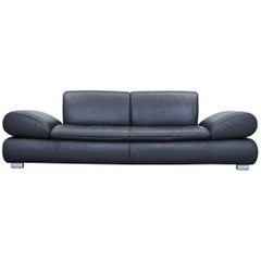Koinor Diva Designer Sofa Leather Black Three-Seat Function Couch Modern
