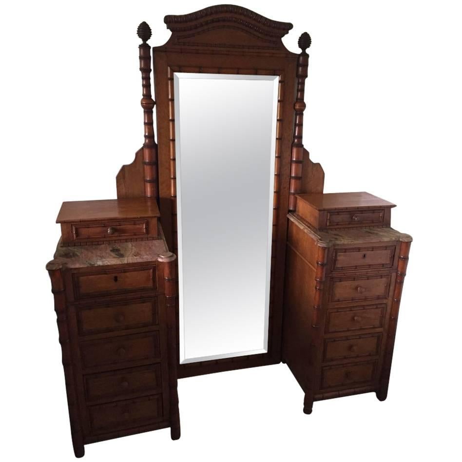 19th Century French Faux Bamboo Gentleman’s Dressing Vanity For Sale