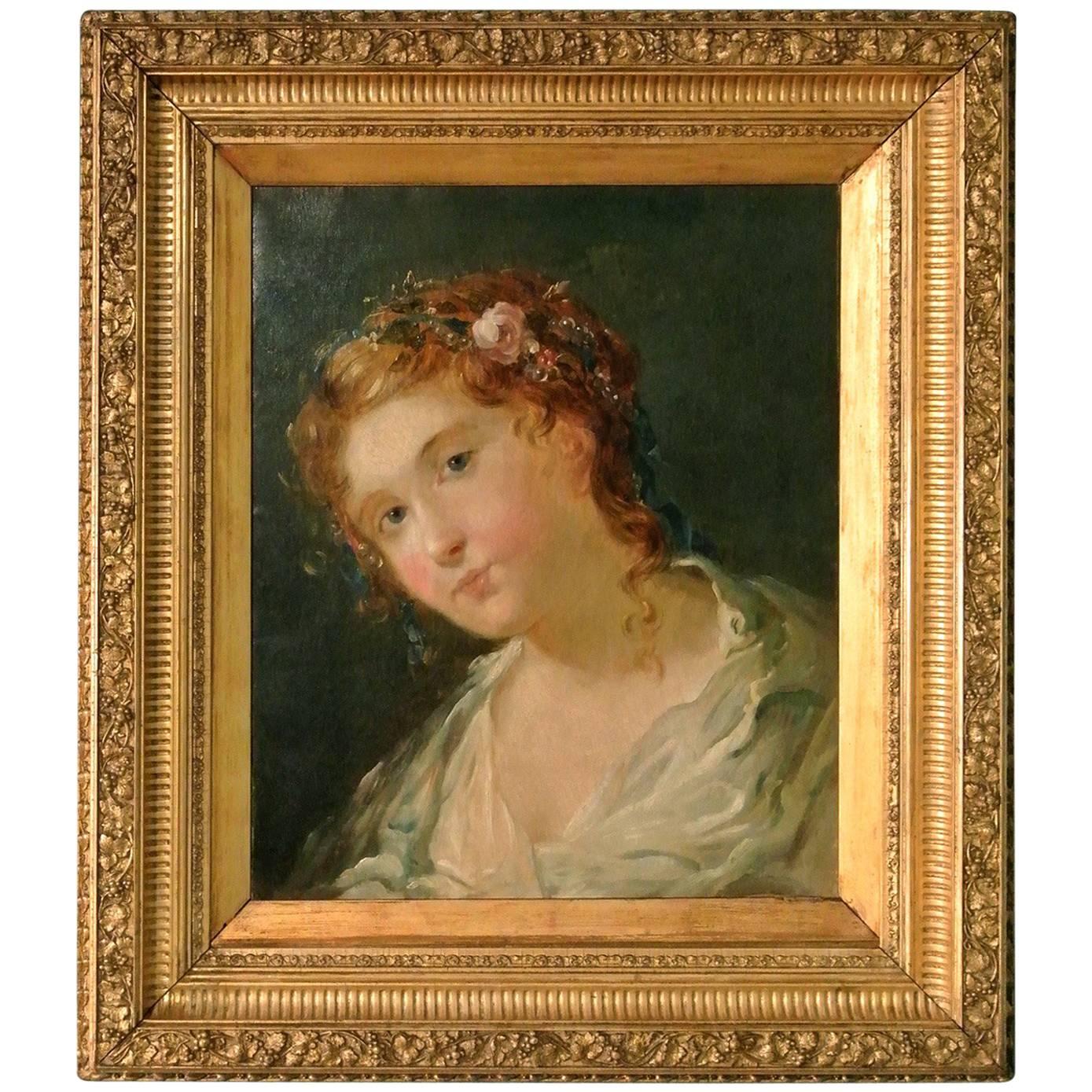 18th Century Oil on Canvas 'Forest Nymph with Mistletoe Garland' For Sale