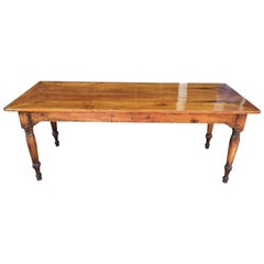 French Farm Fruitwood Table with Turned Legs, 19th Century 