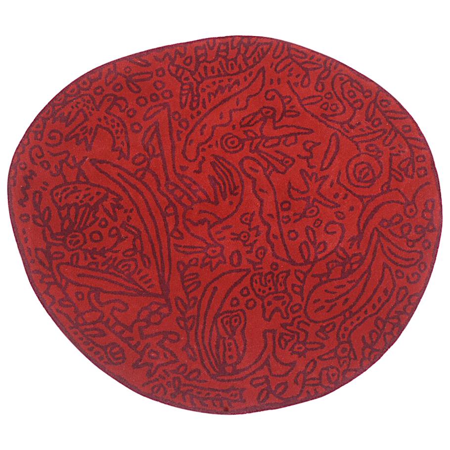 Bichos Y Flores Red Hand-Tufted Wool Rug by Javier Mariscal in Stock