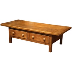 Large 19th Century Country French Two-Drawer Pearwood and Oak Coffee Table