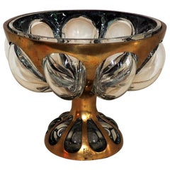 Mid-Century Modern Nepir Portugal Bubble Glass Bronze Pedestal Bowl Centerpiece