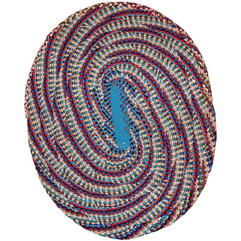 Handmade Vintage American Braided Colorful Rug, 1970s For Sale at 1stDibs
