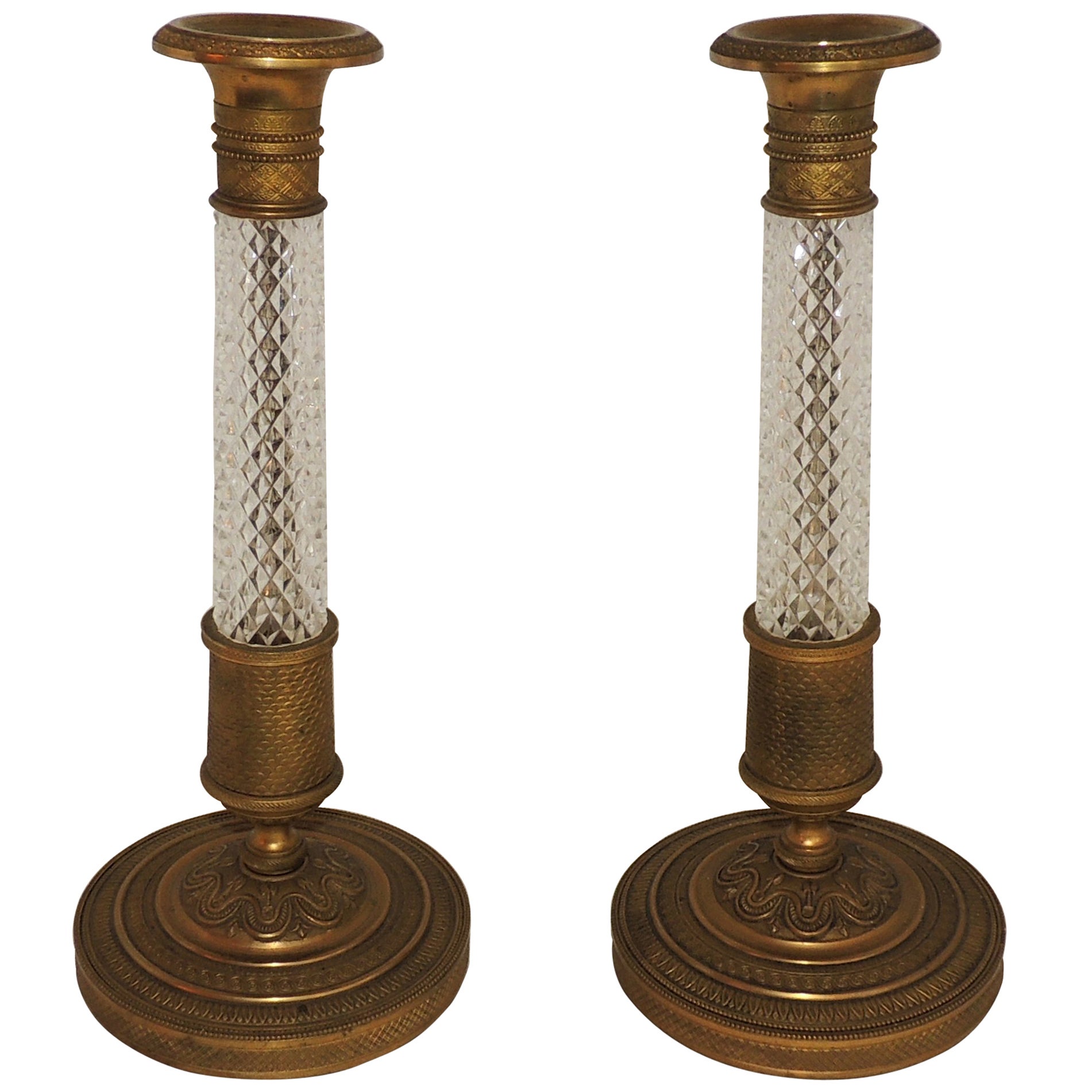 Pair of Fine French Ormolu and Alabaster Candlesticks with Goat and