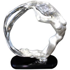 Art Deco Argent Pleine Lune Femme Nue Sculpture de Table Signée D'argenta 249/500