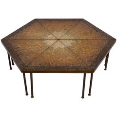 Genaro Alvarez Six-Piece Glass Mosaic Tile and Brass Aztec Coffee Table, 1950s