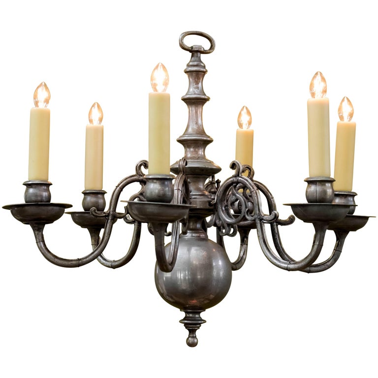 Blue and White Delft and Brass Chandelier, Circa 1940 For Sale at 1stdibs