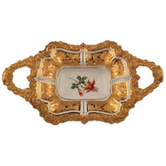 20th Century Meissen Two Handle Serving Tray with Gold Gilt Handles and Boarder