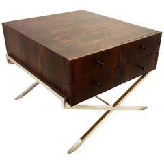 Midcentury Minimalist Rare Rosewood and Chrome Low Cabinet Table by Drexel