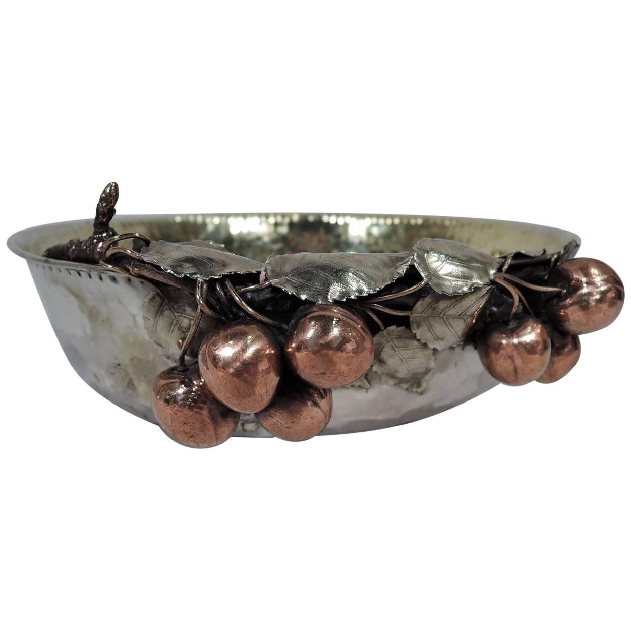 Gorham Sterling Silver and Mixed Metal Bowl with Cherries and Dog