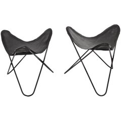 Pair of Jorge Ferrari-Hardoy Black Wrought Iron Butterfly Sling Stools, 1950s