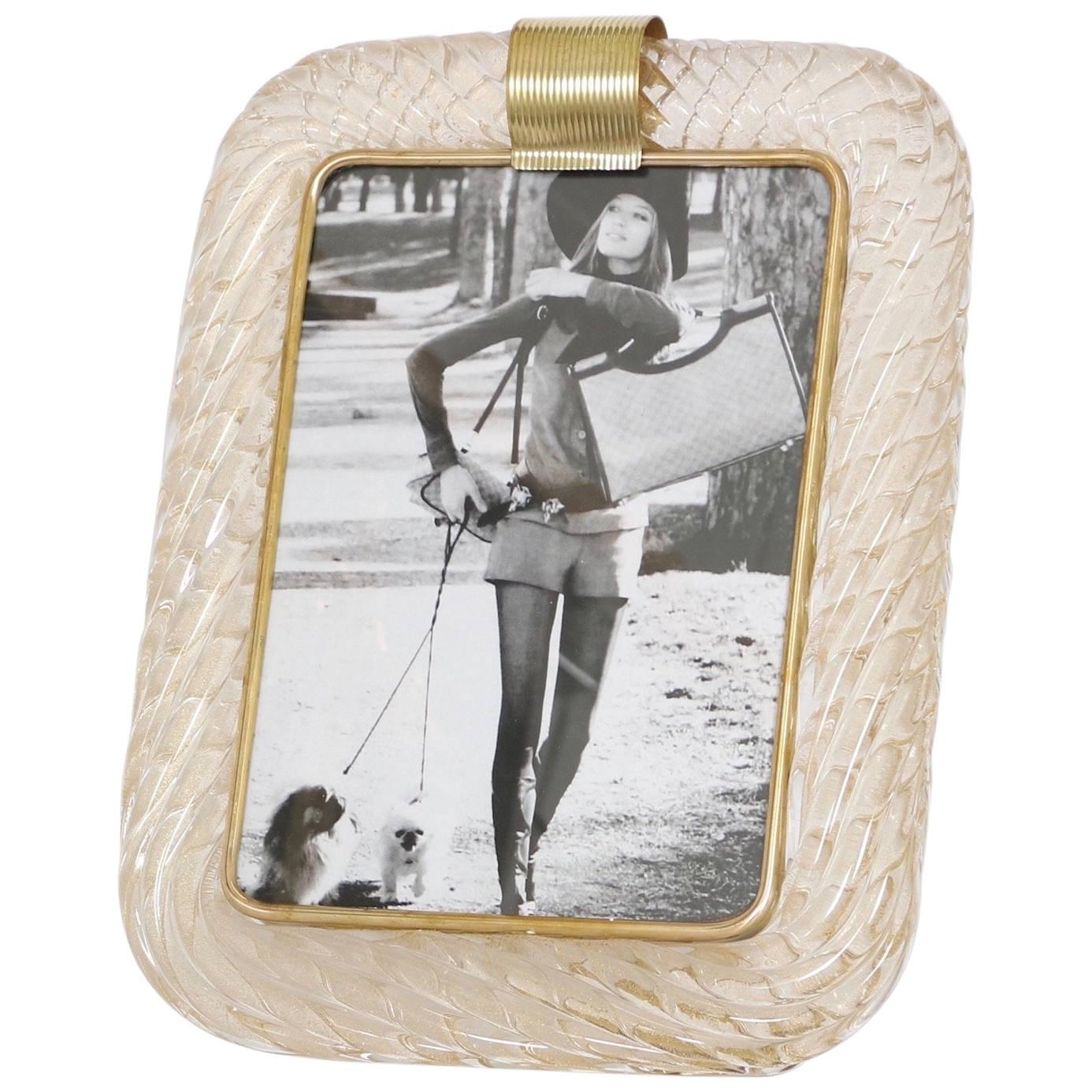 Venini Torciglione Murano Glass Photo Frame with Gold Infusions