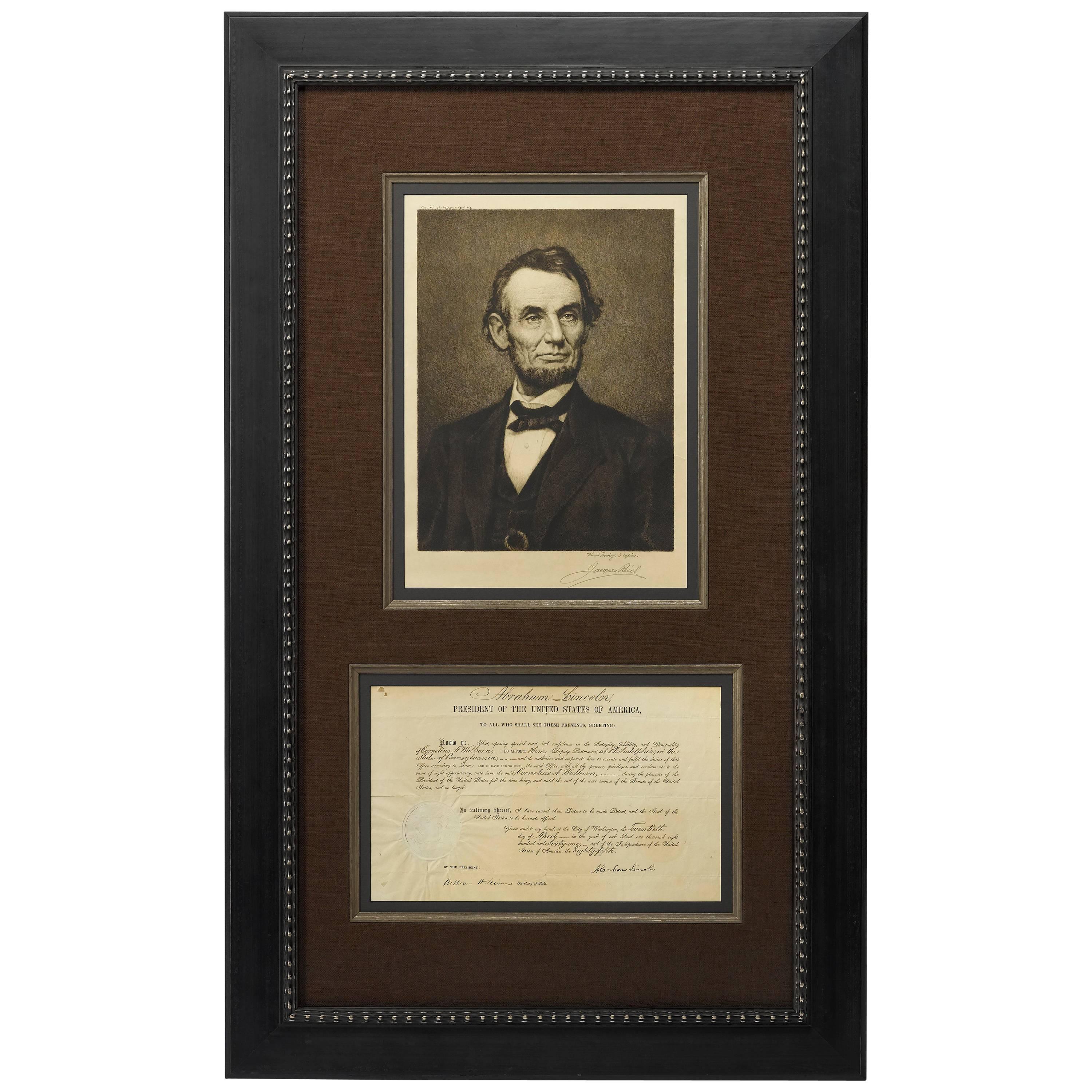 Abraham Lincoln Signed Document and Portrait