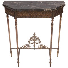 Antique Oscar Bach Charcoal Marble, Bronze and Iron Console Table, Circa 1920