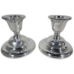 Retro Pair of American Low Sterling Silver Candlesticks
