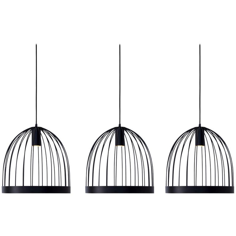 Three UL Contemporary Concealed LED Black Steel Bird Cage Hanging