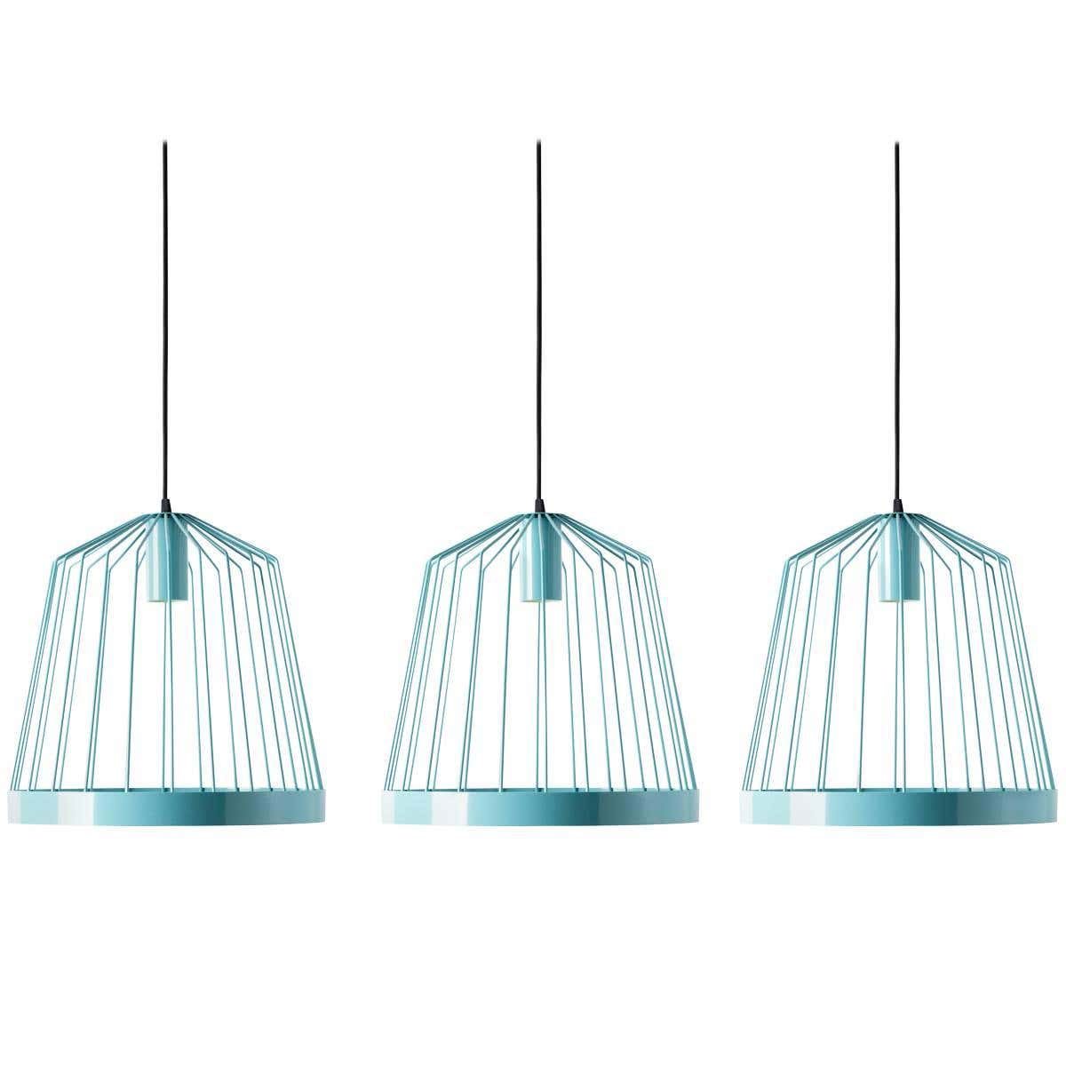 Three UL Contemporary Concealed LED Turquoise Blue Steel Hanging ...