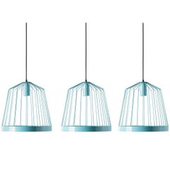 Three UL Contemporary Concealed LED Turquoise Blue Steel Hanging Pendant Lights