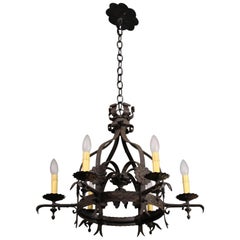 Antique Wrought Iron Chandelier with Six Lights