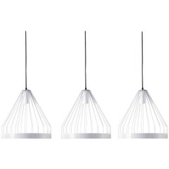 Three UL Contemporary Concealed LED Pale Gray Steel Hanging Pendant Lights