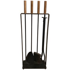 Modernist Wrought Iron and Brass Fireplace Tools